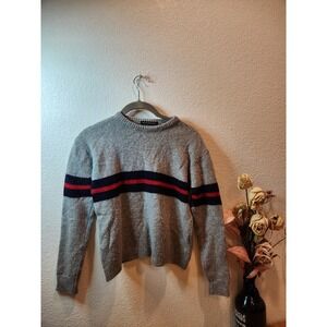 Brandy Melville Italy Wool‎ Cashmere Gray Sweater Red Navy Stripe Small croppd